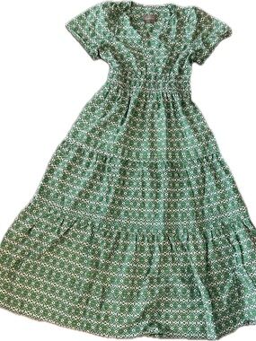 Anthropologie Somerset Maxi Dress, Green Geometric Print, Like New